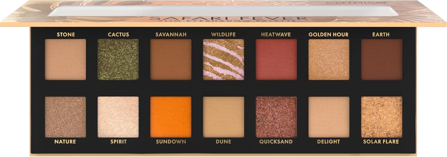 Catrice Safari Fever Slim Eyeshadow Palette, sombra de olhos, número 010, multicolor, 14 cores, longa duração, vegan, sem micropartículas de plástico, sem nanopartículas, sem perfume