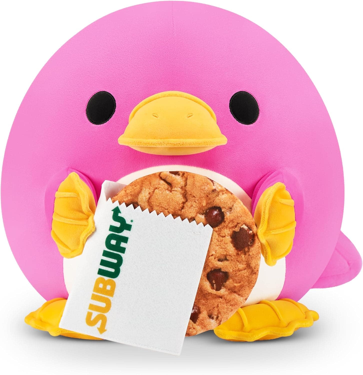 Snackles Série 2 de 35 cm ZURU boneco macio e acolchoado de peluche 35 cm com acessório de Snack de marca licenciada, Platypus (Subway, Cookie)