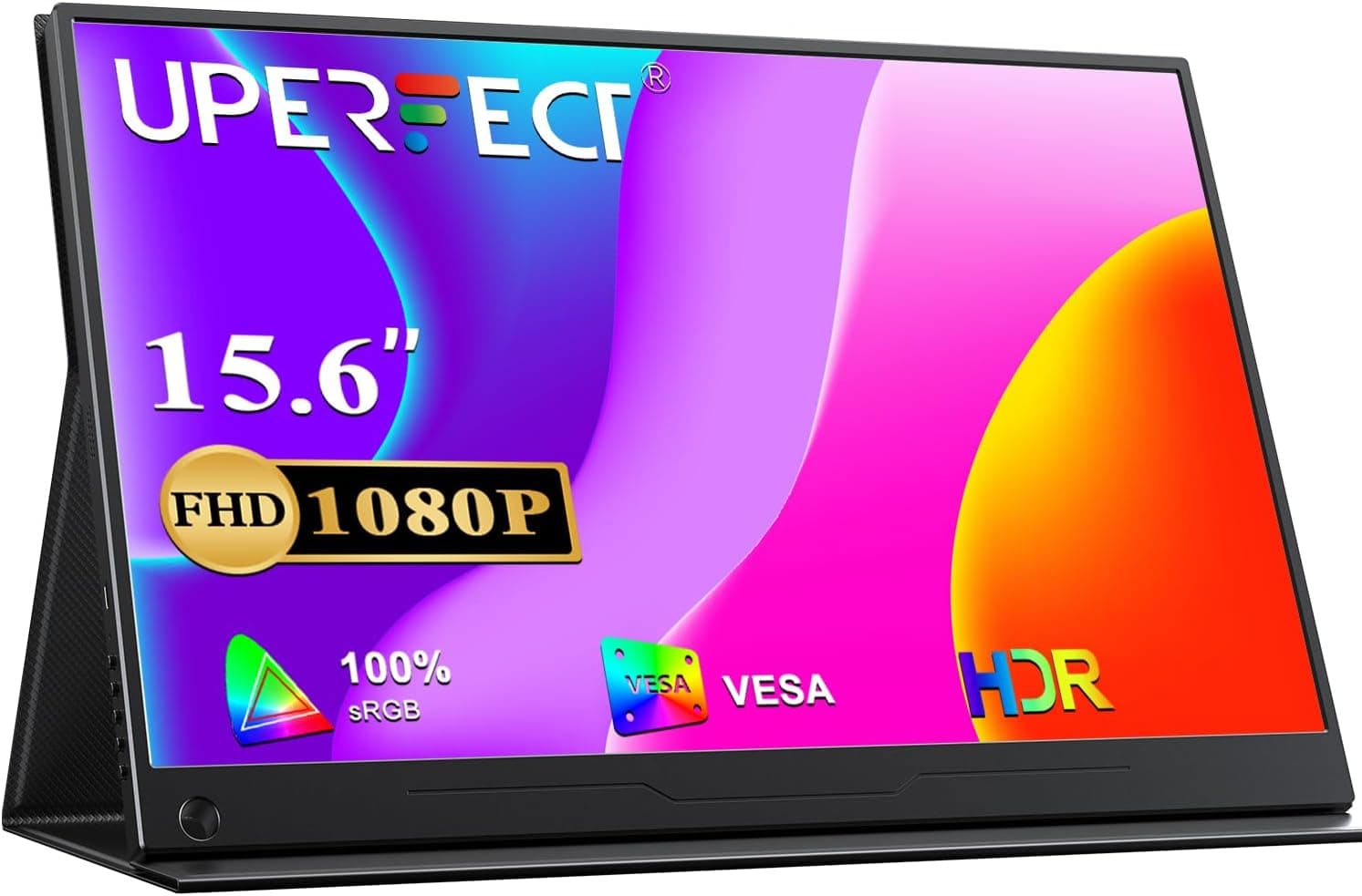 UPERFECT Monitor portátil de 15,6 polegadas 1920 x 1080 Full HD IPS ecrã mate Eye-Care com HDMI USB C para computador portátil PC Macboo telemóvel PS4/5 Switch com cobertura protetora