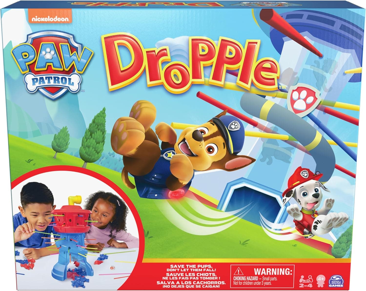 SPIN MASTER GAMES - Jogo de mesa 'DROPPLE' patrulha canina, 2-4 jogadores - 6070147 - Patrulha Canina brinquedos - brinquedos crianças 4 anos - jogos de tabuleiro crianças 4 anos +