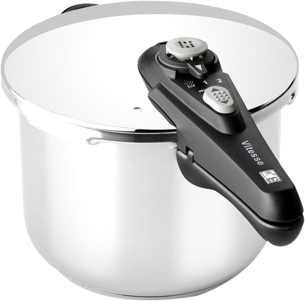 BRA Vitesse Panela Express de 3 litros, fabricada em aço inoxidável 18/10, com 2 programas de cozedura e sistema de bloqueio de abertura, adequadas para todos os tipos de cozinhas