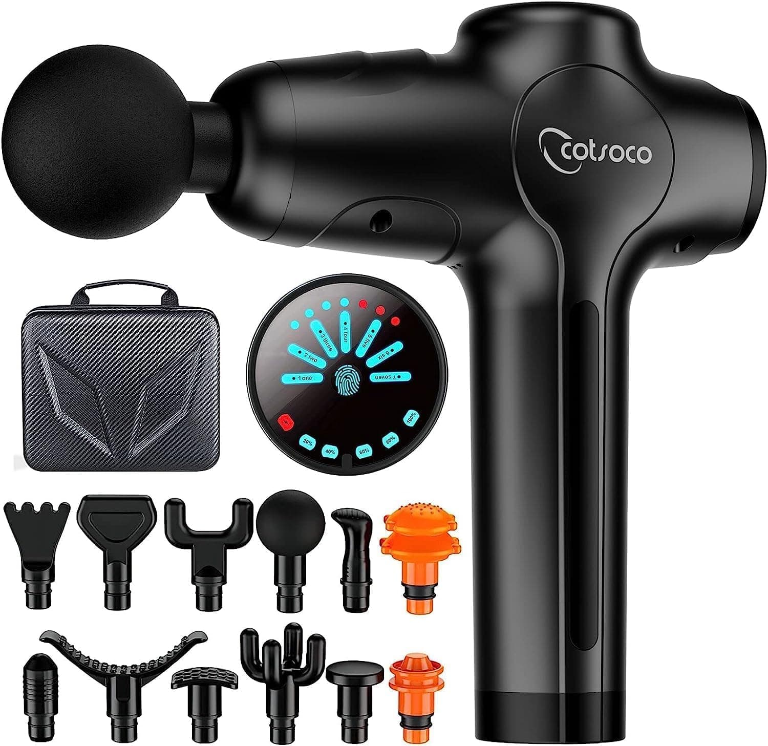 Pistola de massagem muscular Cotsoco, Massage Gun de percussão de tecido profundo para atletas, massajador desportivo elétrico portátil super silencioso com 12 cabeças de massagem (preto)