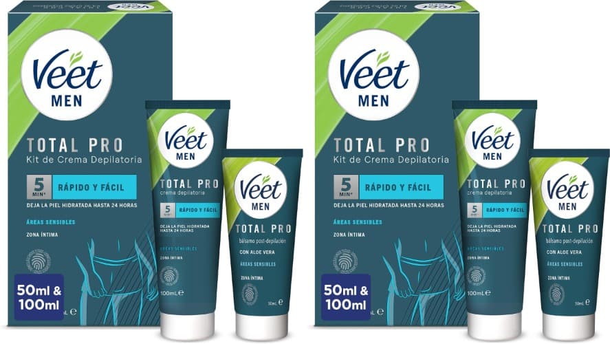 Veet Men Kit de depilação para zonas íntimas do corpo, creme de depilação homem e Beifo, cor cinzenta, conjunto de 2 peças, 2 embalagens