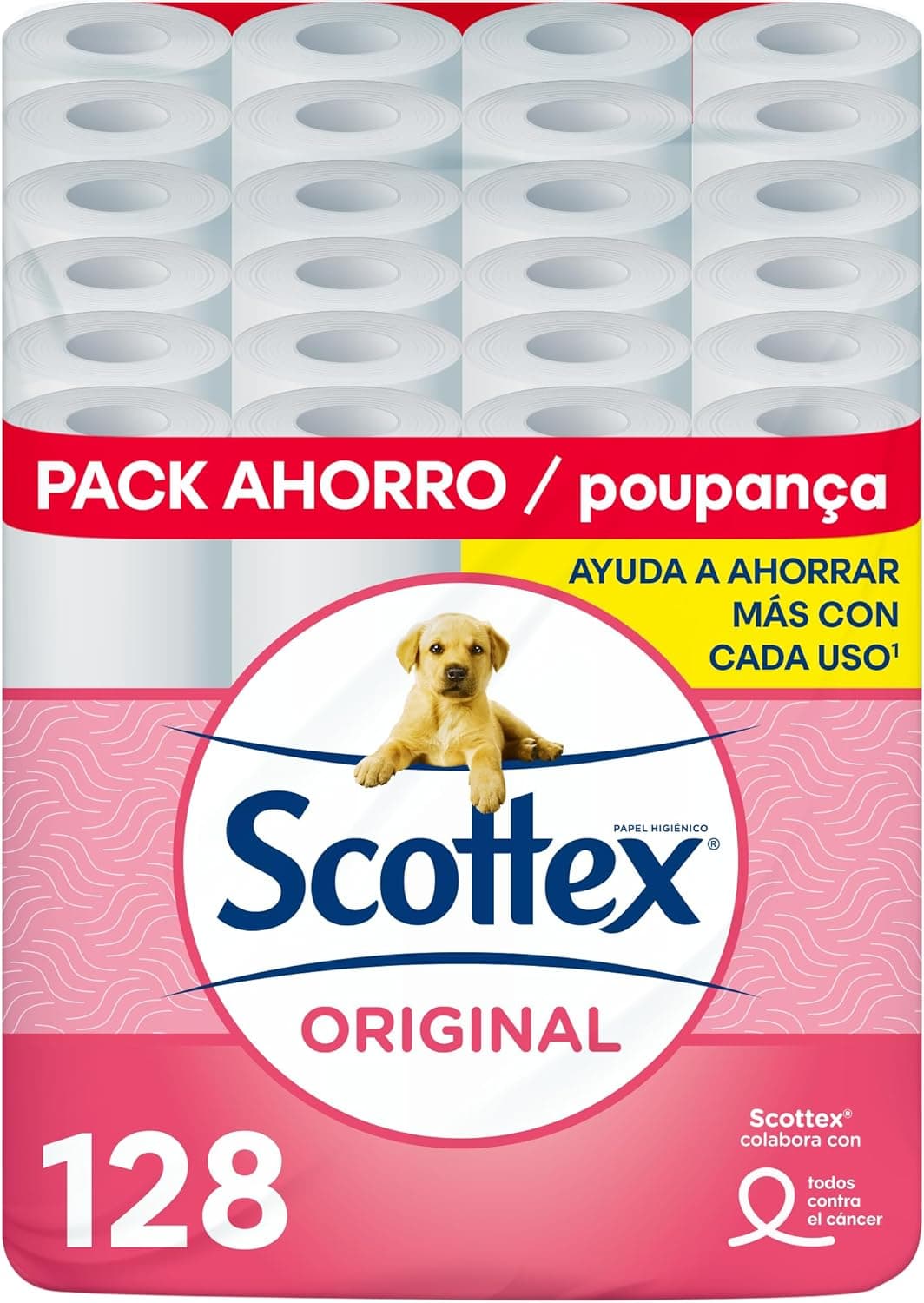 Scottex Papel higiénico original, 128 rolos, 4 embalagens de 32 rolos de duas camadas que proporcionam o equilíbrio adequado em suavidade e resistência