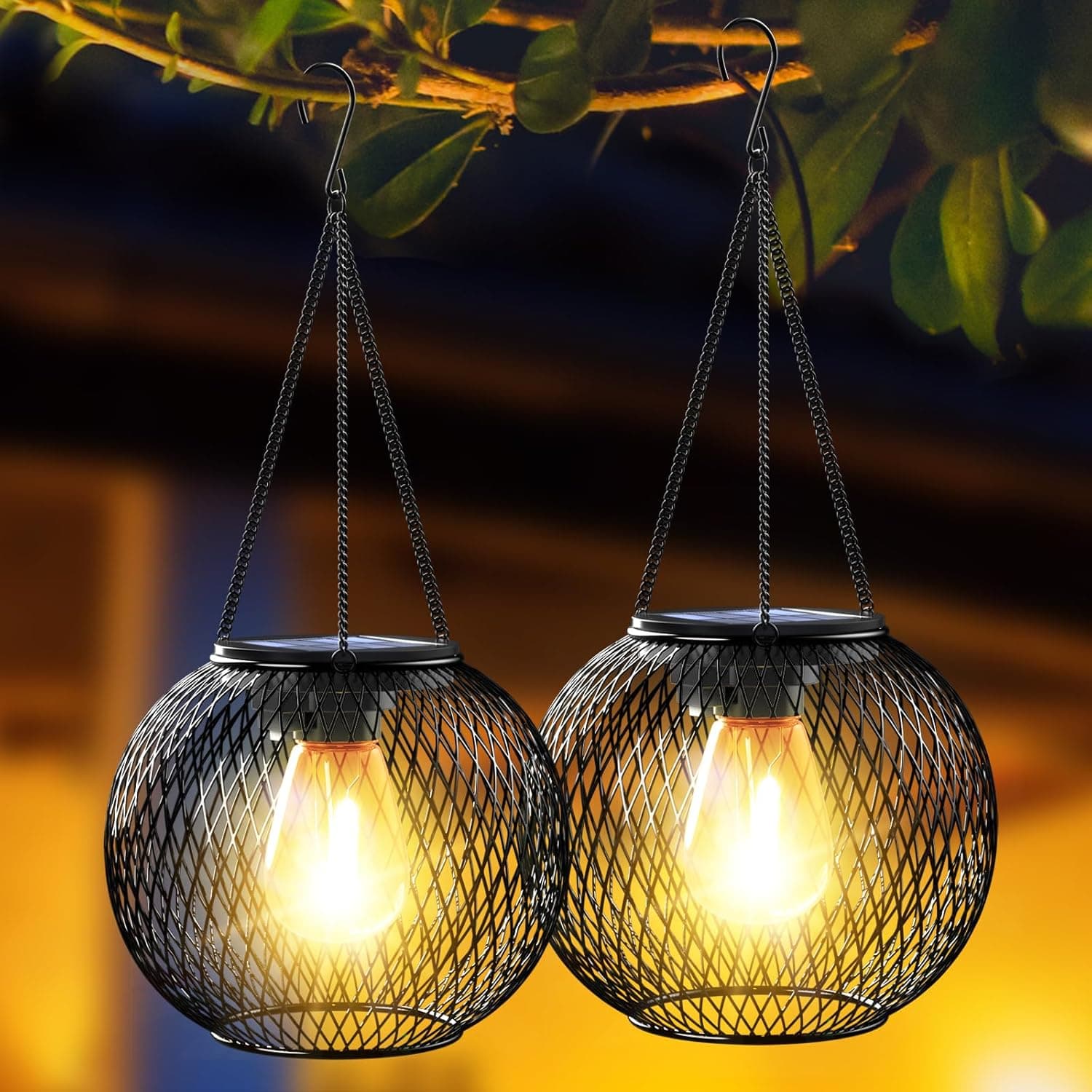 Ortiny Outdoor Solar Lanterns | Lâmpadas solares de jardim vintage impermeáveis para decoração exterior pack de 2