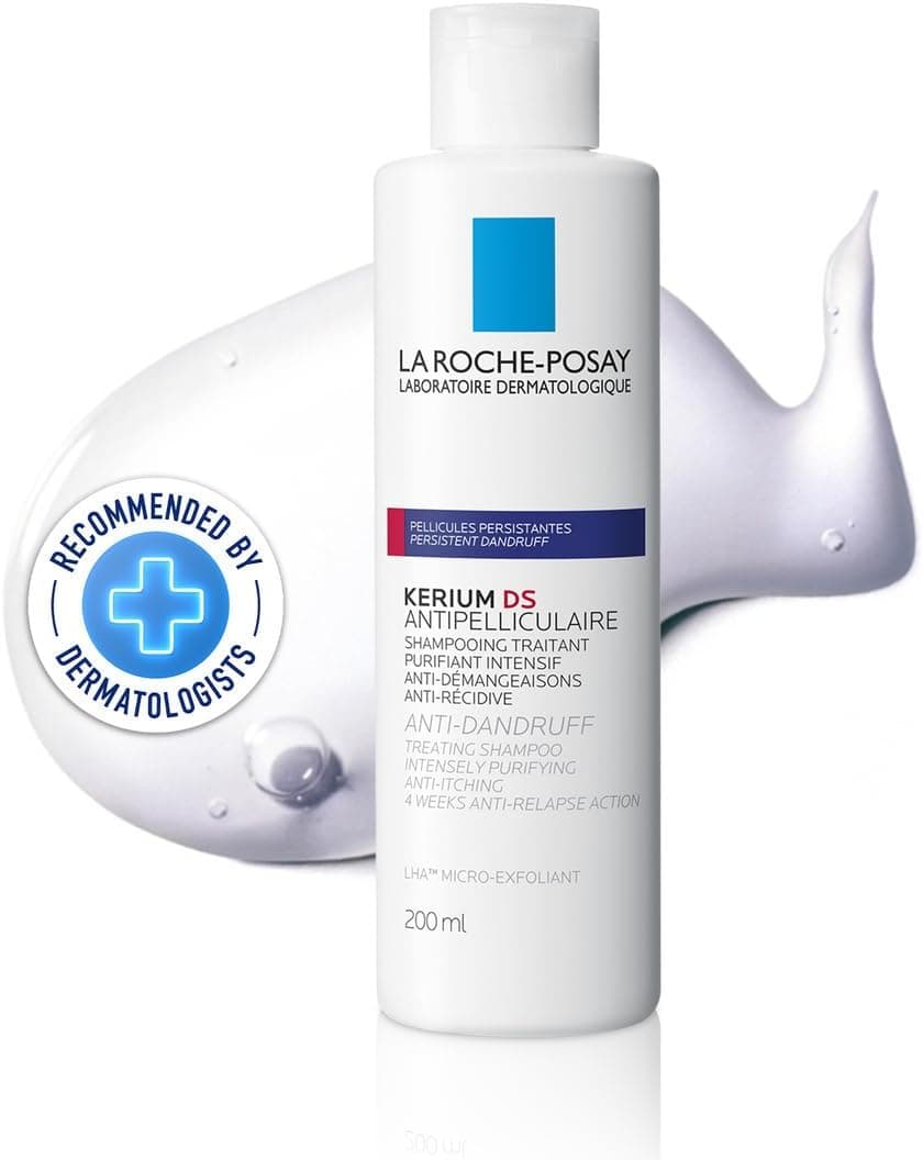 La Roche-Posay Kerium DS - Shampoo de tratamento intensivo anticaspa para caspa persistente e coceira intensa, textura ultrafina com água termal e efeito antirrecaída de 4 semanas, 200 ml