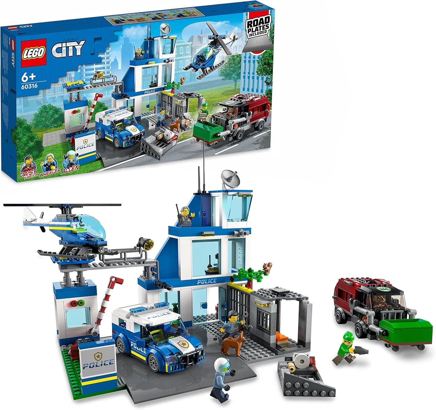LEGO City Delegacia de polícia, prédio com prisão, helicóptero de brinquedo, fugão policial e camião, presente para crianças de 6 anos ou mais 60316