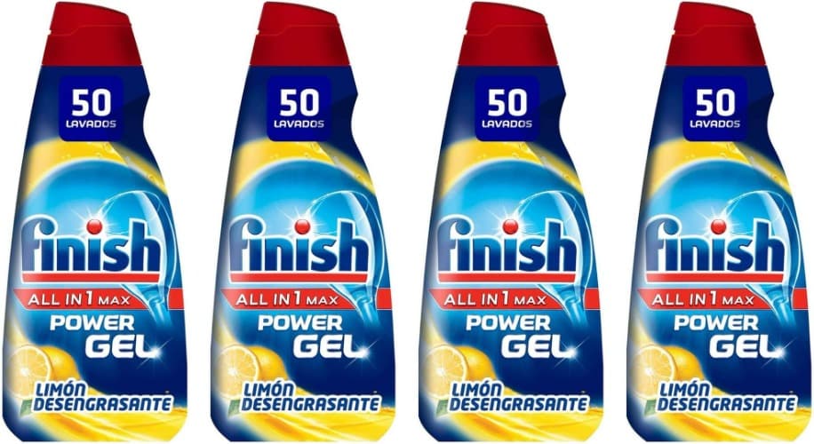 Finish All in 1 Max Power Gel Limão desengordurante detergente lava-louças (50 lavagens) - 1000 ml x 4