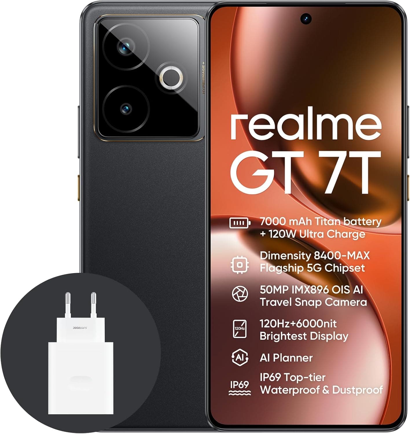 realme GT 7T | Smartphone 5G 12+512GB bateria 7000 mAh e carregamento rápido 120W