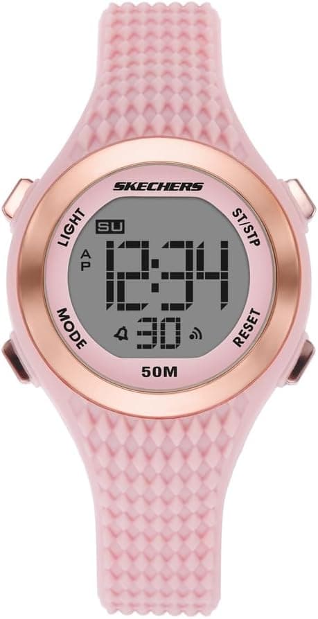 Skechers Relógio para mulher, movimento digital com correia de silicone, poliuretano, pele ou aço inoxidável