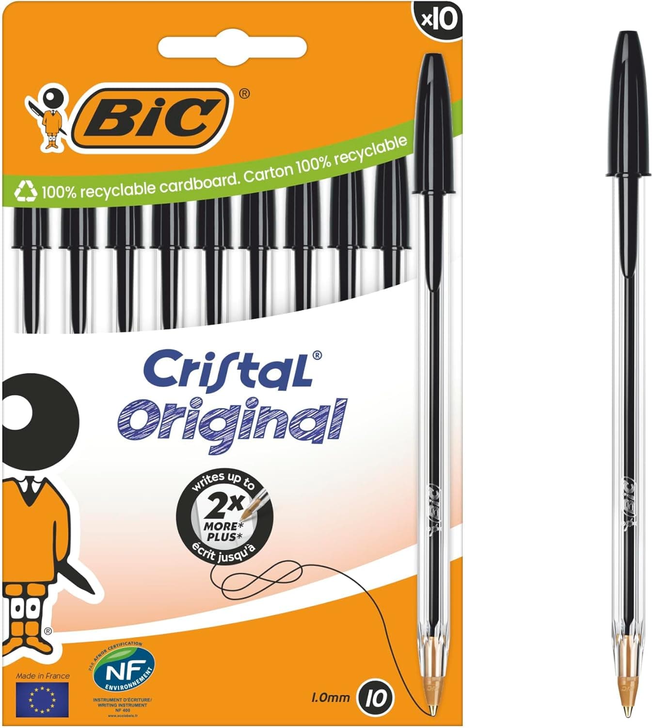 BIC Cristal original canetas esferográfica Bolita ponta média (10 mm) - tinta preta bolsa de 10
