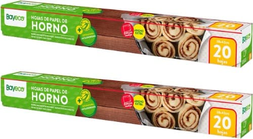 Bayeco | Papel vegetal antiaderente pré-cortado para forno 38x42 cm, 20 folhas