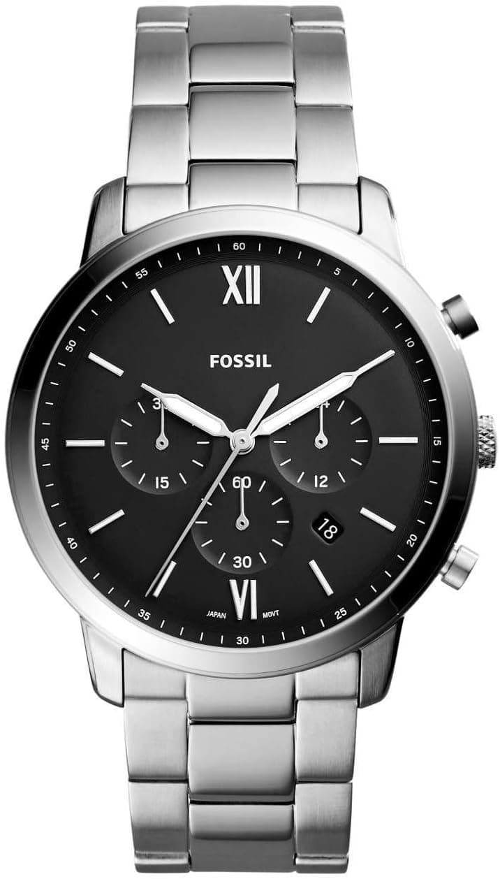 Fossil Relógio para homem, movimento cronógrafo de quartzo, caixa de 44 mm em aço inoxidável prateado com correia de aço, FS5384
