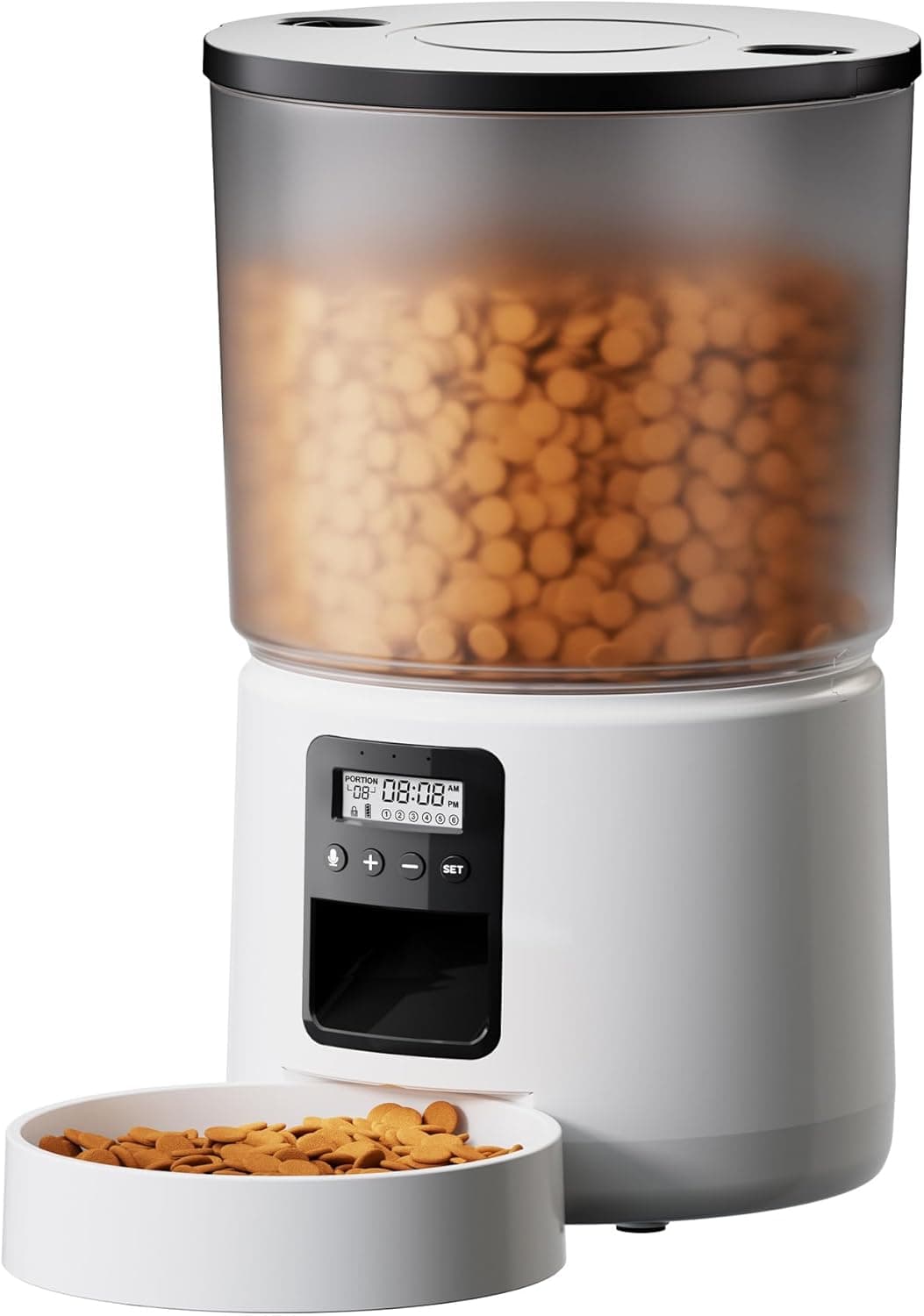 BEMOONY Alimentador de gato automático, dispensador de comida de gato 5 l com temporizador programável, 1 - 6 refeições por dia, sala de jantar automático gato com pressão na tampa e função 