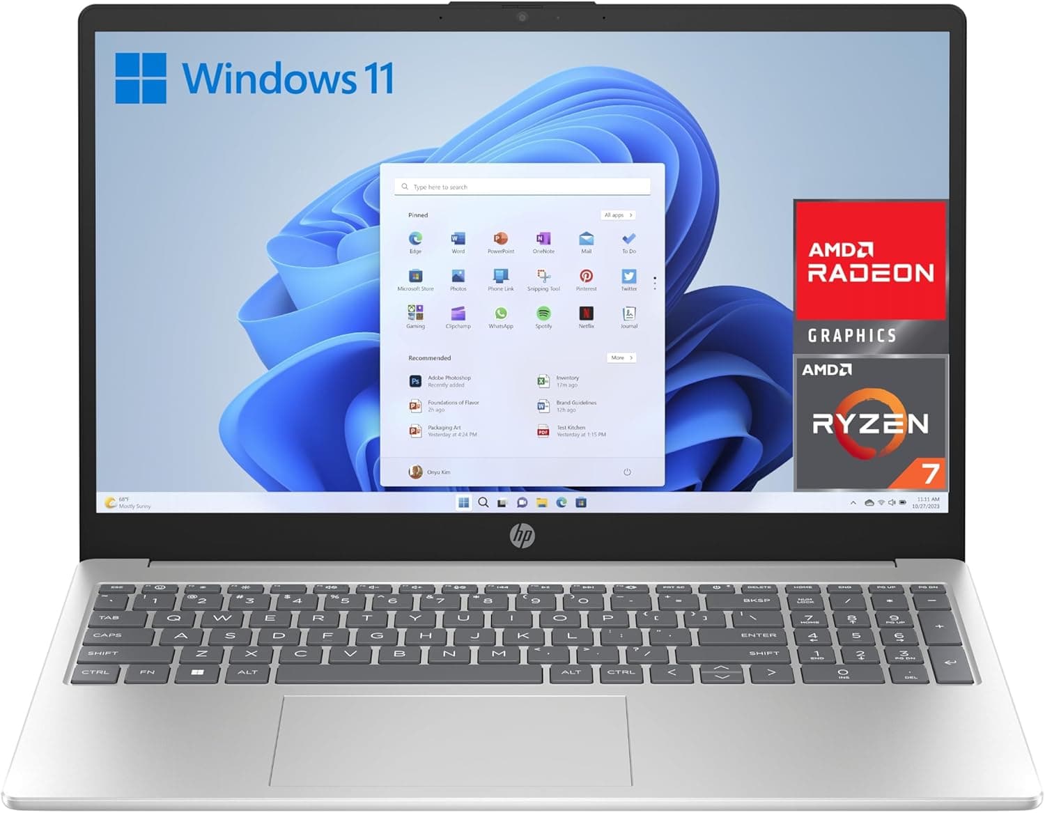 HP 15-fc0152ns Computador portátil FHD de 15,6", AMD Ryzen 7-7730U, 16 GB RAM, 512 GB SSD, AMD Radeon Graphics, Windows 11 prateado, teclado QWERTY espanhol, 16 GB