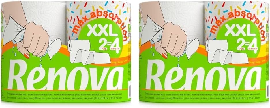 Renova 4 rolos de cozinha duplos decorados - papel, branco (2 Packs de 2)