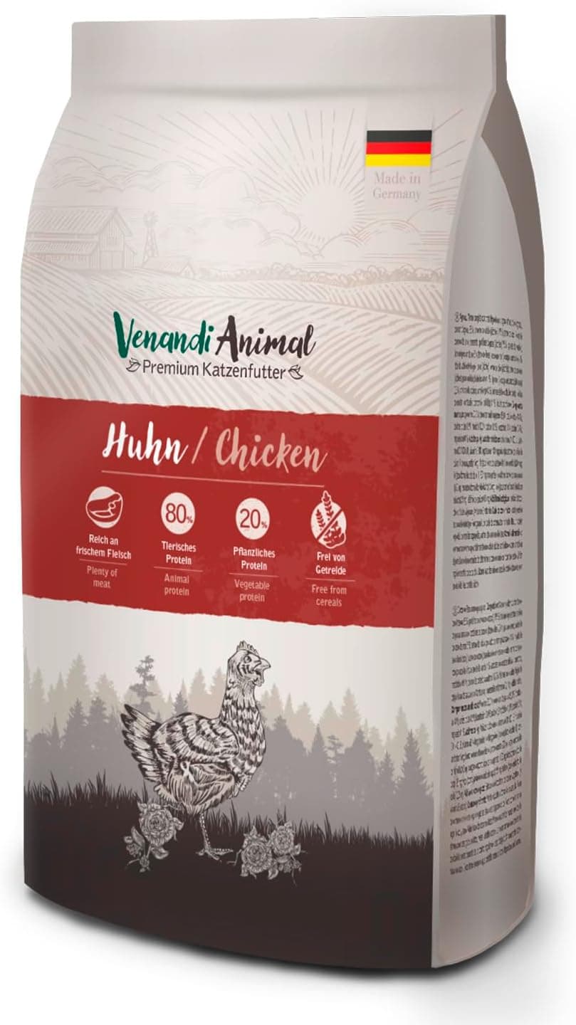 Venandi Animal Comida seca premium para gatos, frango, 1 embalagem (1 x 6,5 kg), sem cereais com muita carne fresca