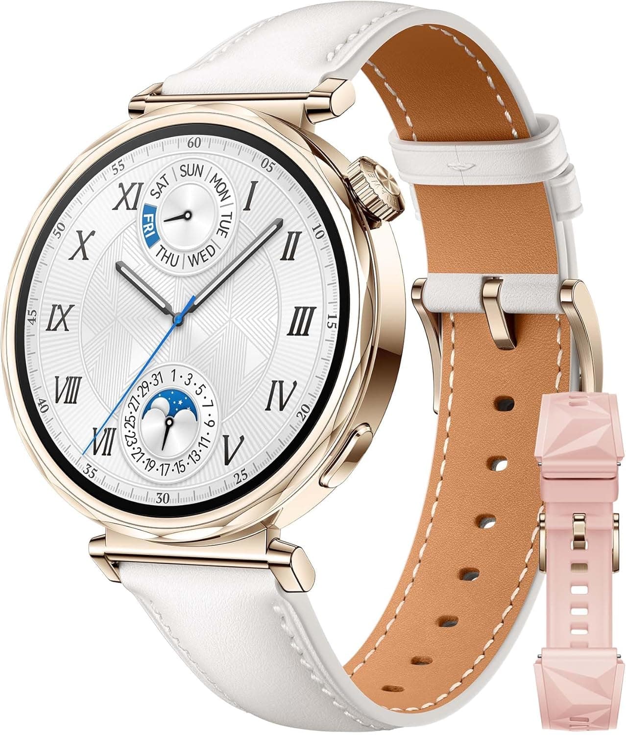 HUAWEI Watch GT 5 41 mm couro branco correia de flúor elastómero EasyFit 3 rosa vidro