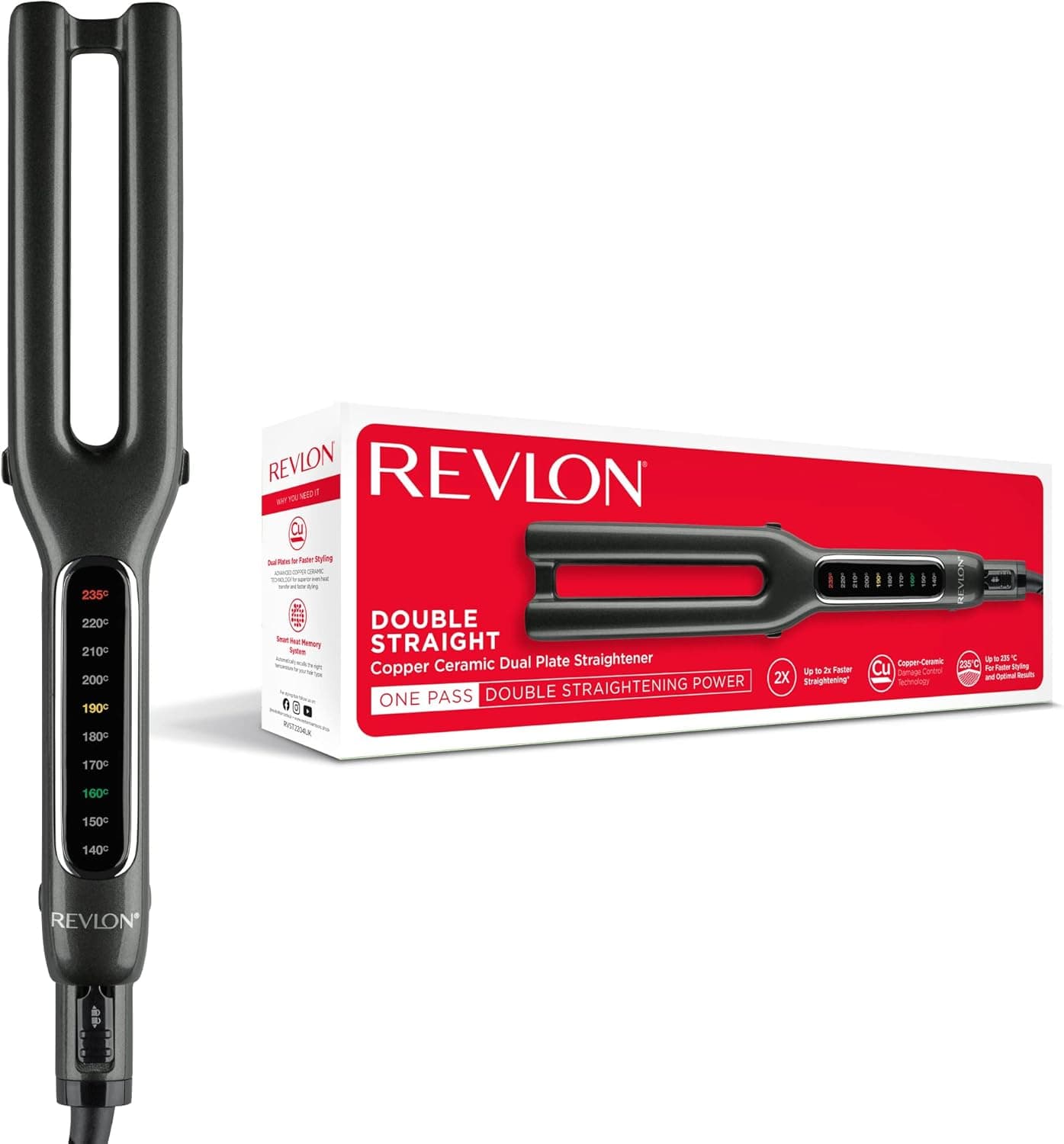 Revlon Double Straight RVST2204E | Alisador de cabelo com placas duplas e tecnologia cerâmica cobre até 235°C