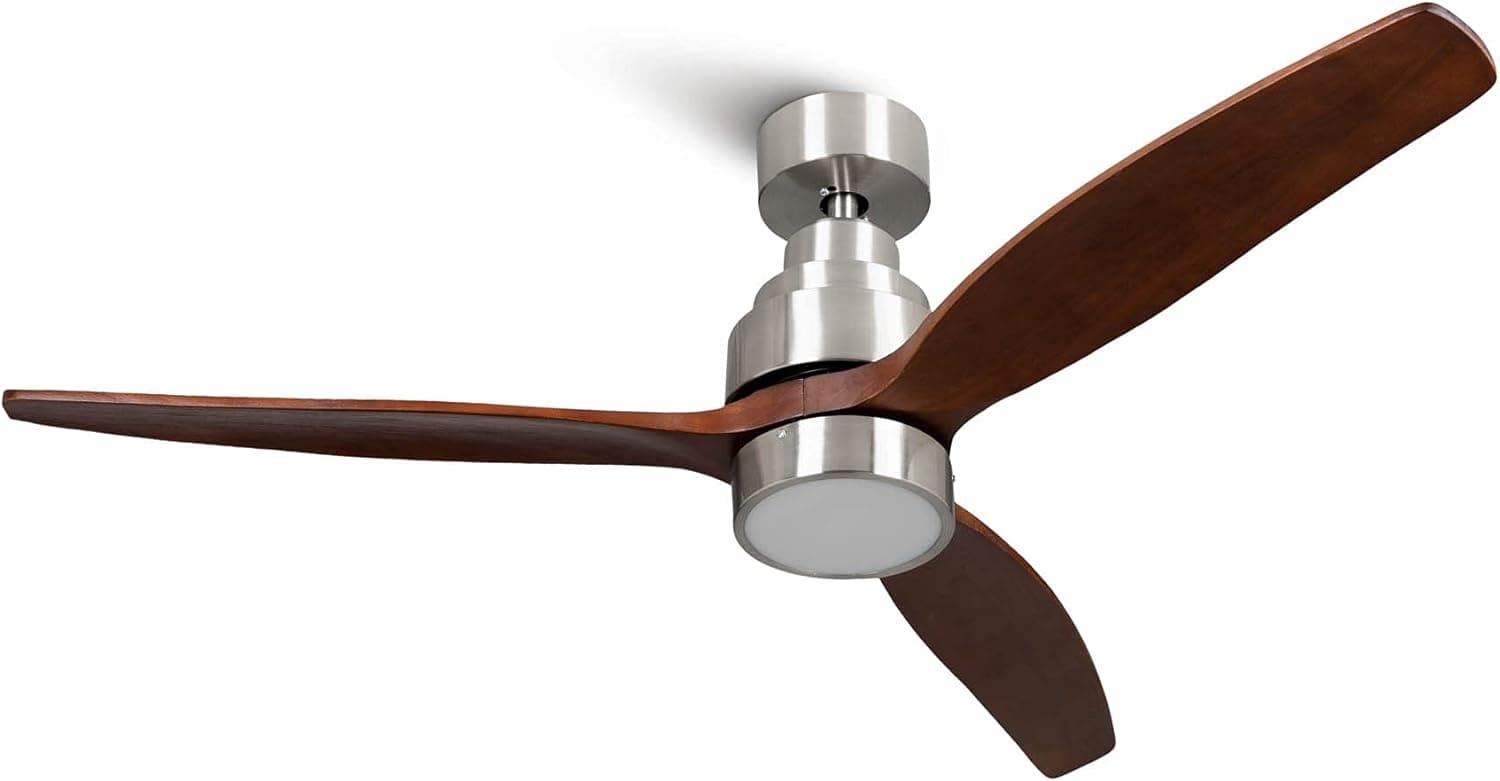 Mellerware - Ventoinha de teto com controlo remoto Brizy Bright | 30 W | 6 velocidades | ultra silenciosa, 3 pás de 132 de diâmetro, função verão e inverno, temporizador | LED | Darkwood