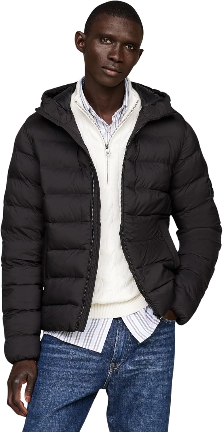 Tommy Hilfiger Casaco acolchoado para homem Mid Weight com capuz