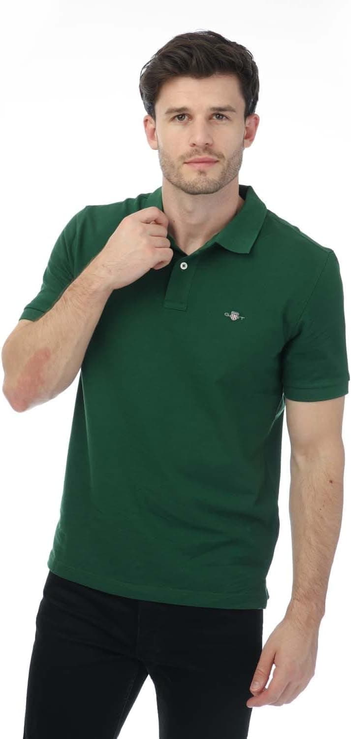 GANT Archive Shield Polo | Polo verde de manga curta para homem em algodão com gola clássica e fecho de botão