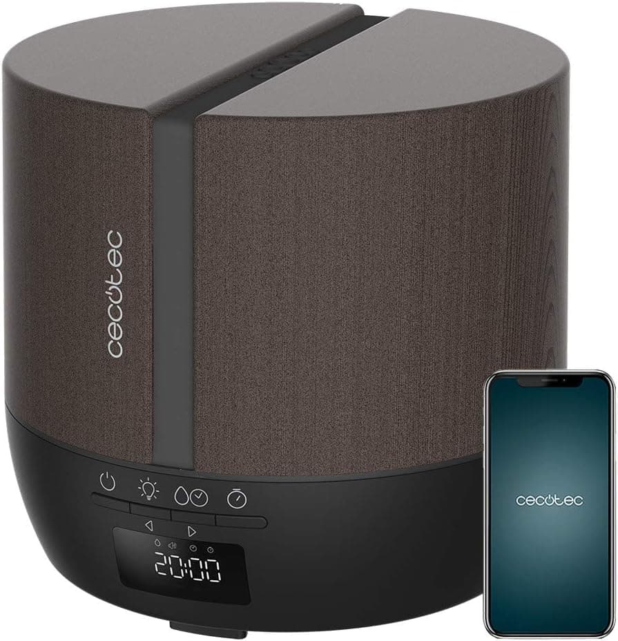 Cecotec Difusor de aroma PureAroma 550 Connected Black Woody. Capacidade de 500 ml, ecrã LED, alto-falante, controlo por Bluetooth, App, temporizador 12h, 3 modos de funcionamento, cobertura 30 m2