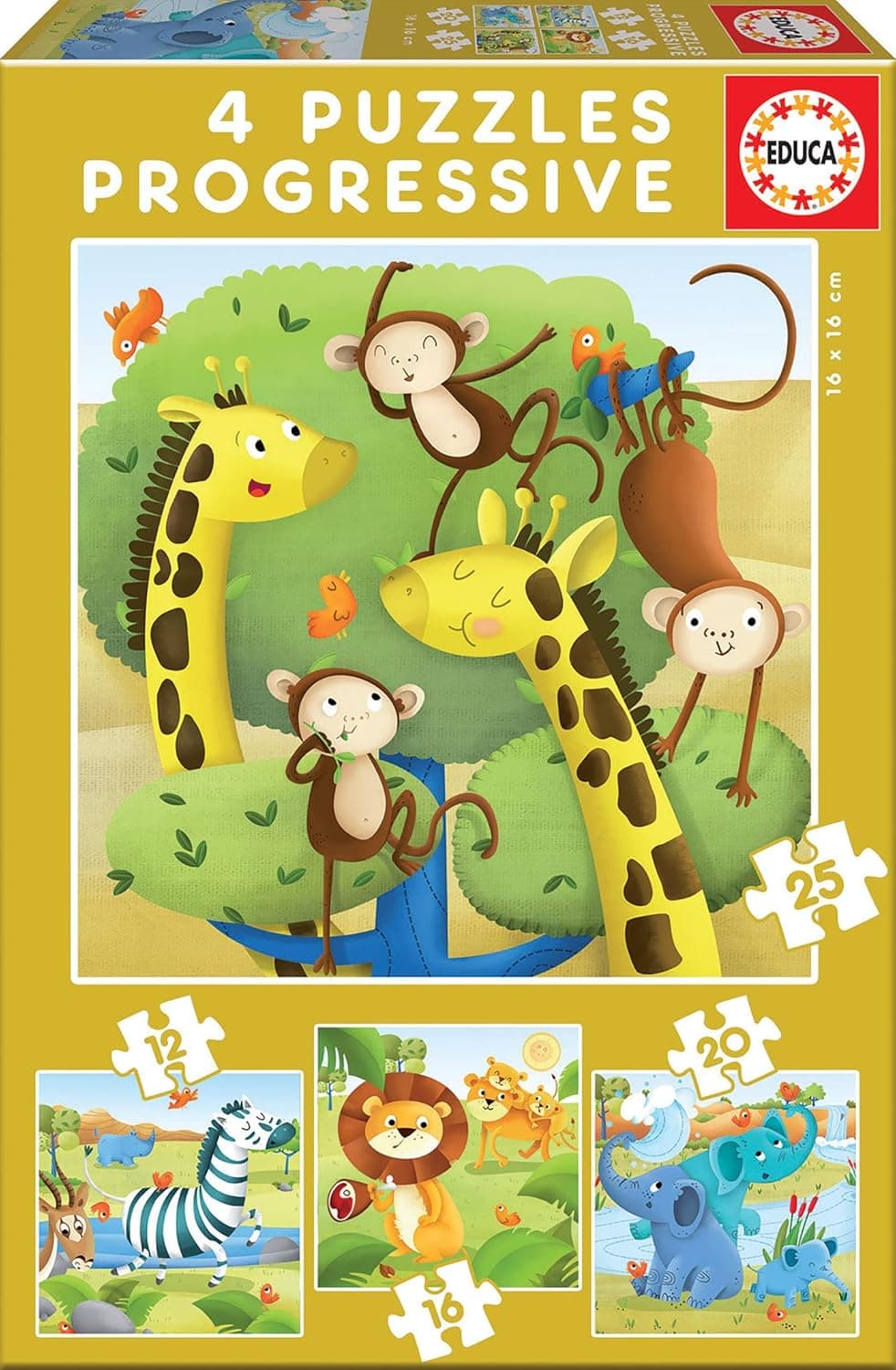 Educa - Conjunto de puzzles progressivos infantis de 12/16/20/25 peças. Animais da quinta. 3 4 Anos (17147)