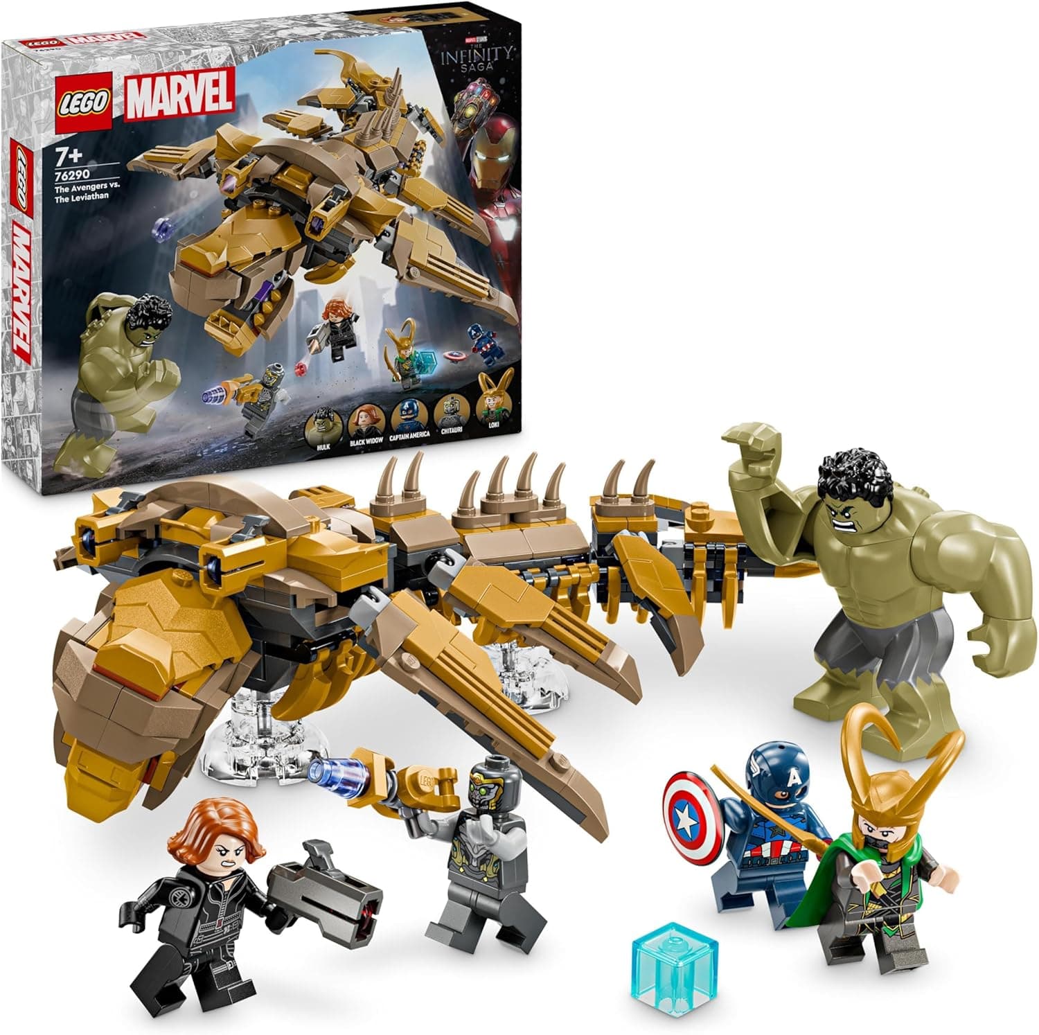 LEGO Marvel Vingadores vs. Leviatã Brinquedo de super-heróis, figura de Hulk e minifiguras de Loki, capitão América, viúva negra e Chitauri, presente para meninos e meninas de 7 anos ou mais 76290