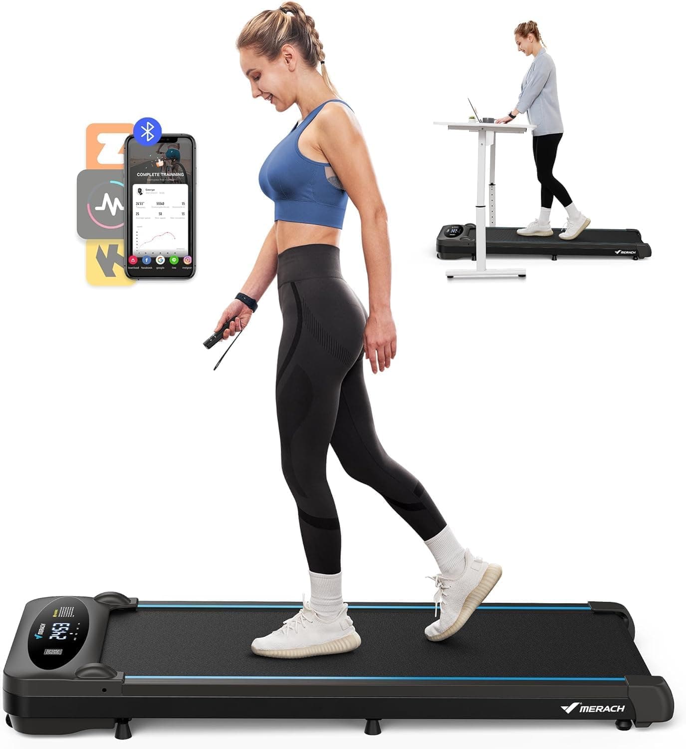 MERACH Fita de corrida, fita elétrica de 3 em 1, 1 - 6 KM/H 2,75 HP fita de correr elétrica com controlo remoto e ecrã LED, Walking Pad compacto para casa e escritório