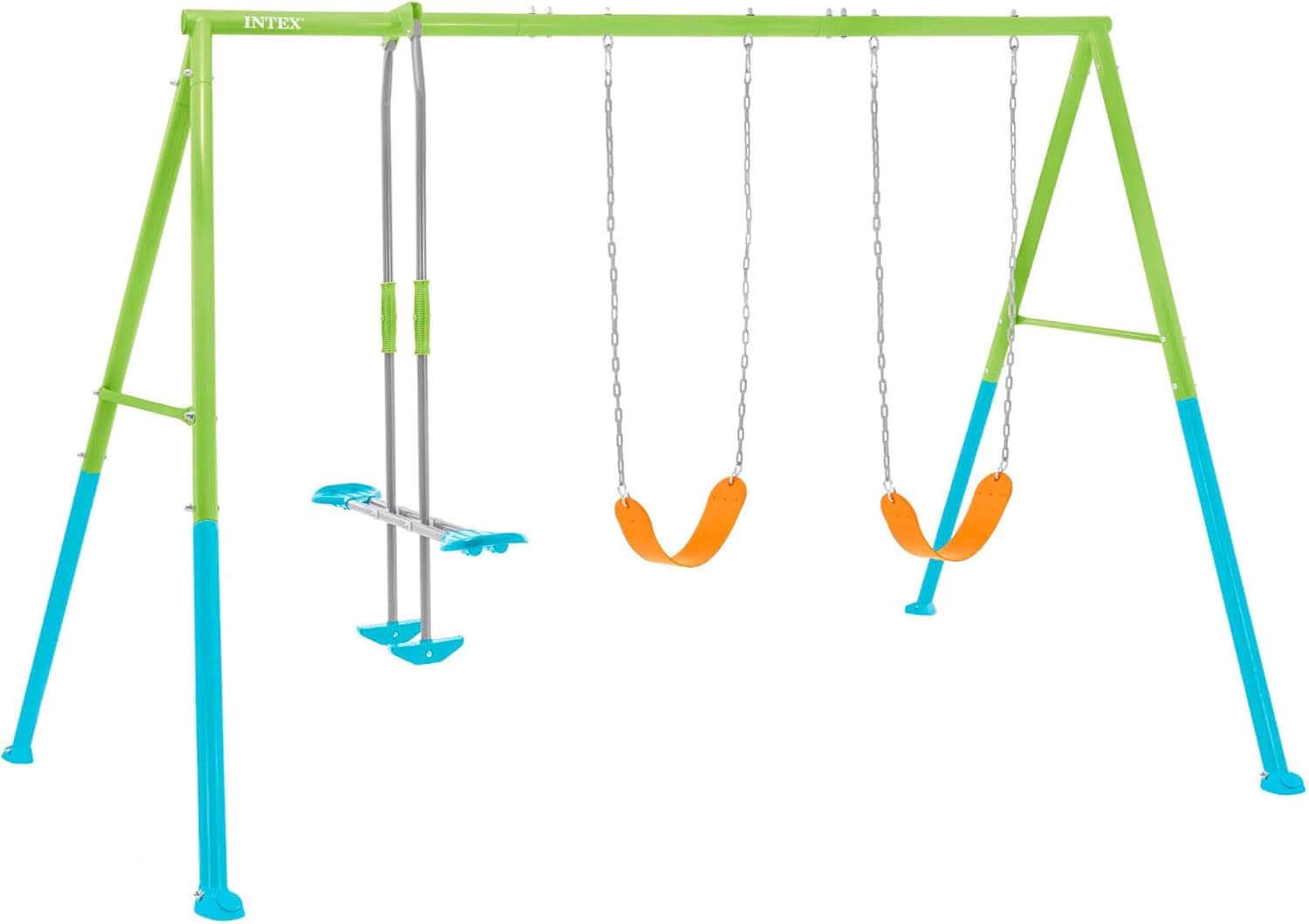 Intex, Baloiço duplo, estrutura de metal, com baloiço de praça dupla, regulável em altura, até 192 kg, seguro e resistente, balanços para crianças de 3 a 10 anos