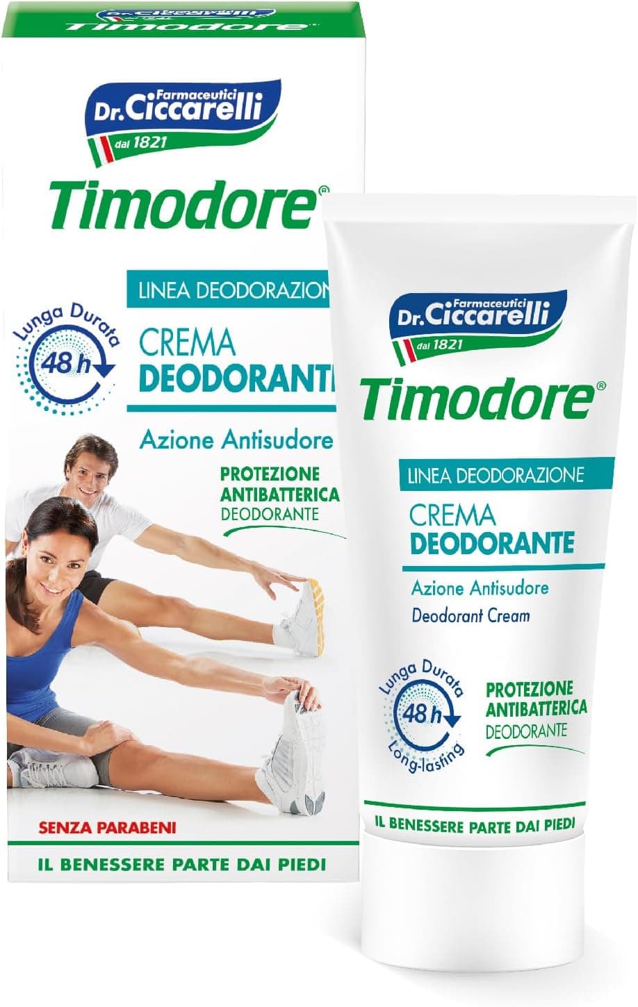 Timodore, Creme desodorizante 48 h, ideal para capas de hipertranspiração dos pés, eficaz durante 48 horas, proteção antibacteriana, dermatologicamente testada, 50 ml