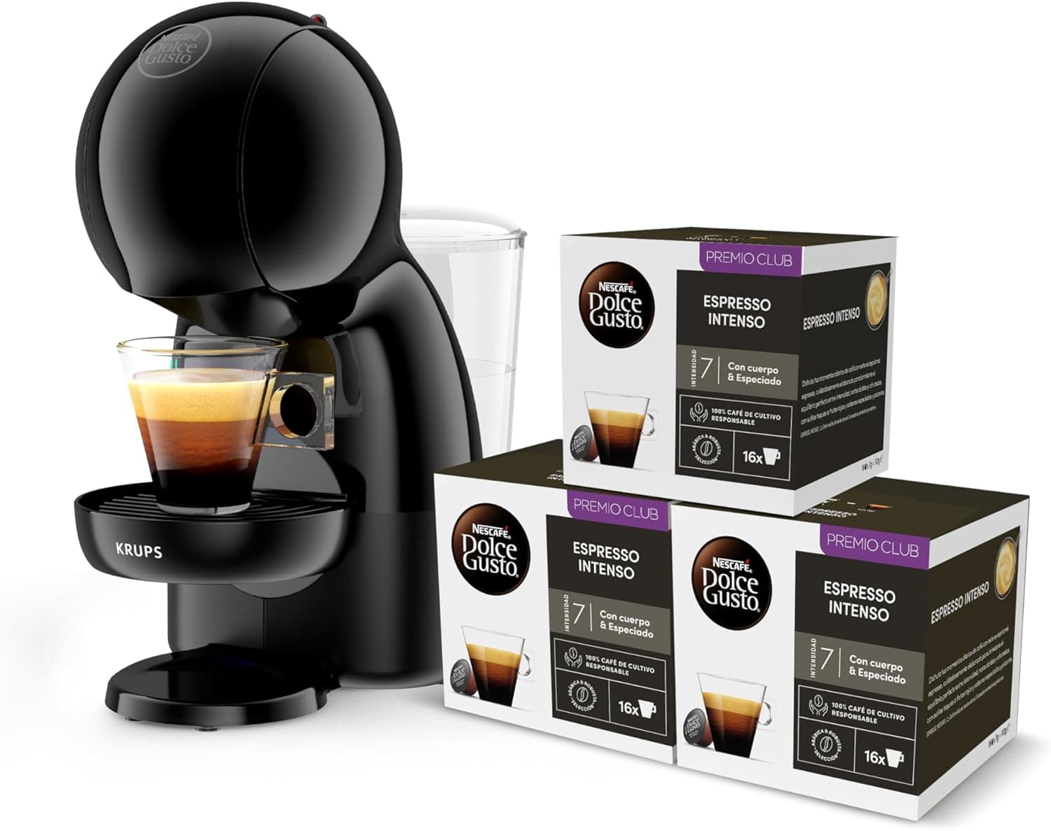 Krups Nescafé Dolce Gusto Piccolo XS KP1A3BCAS - Cafeteira de cápsulas de 15 bares, capacidade de 0,8 l, quente em 40 s, modo eco, cor preta