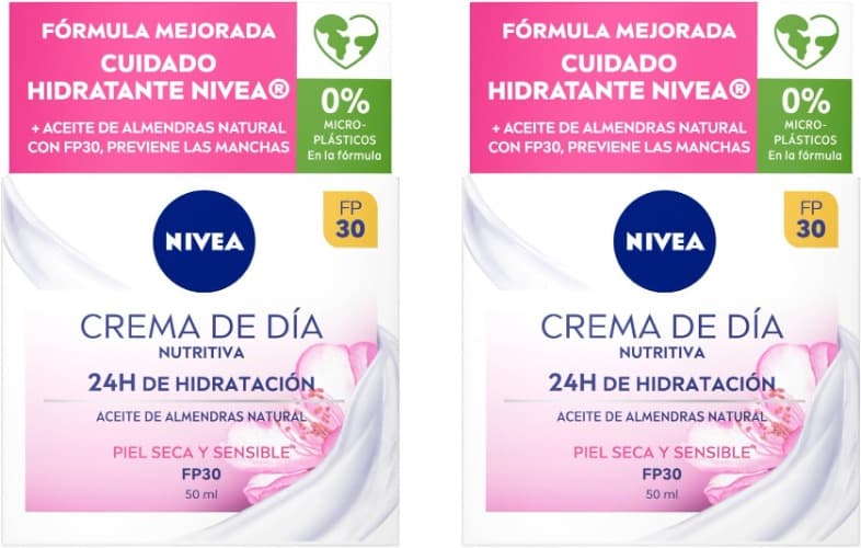 NIVEA Creme de dia nutritivo FP30 , creme facial com protetor solar 30, creme hidratante facial para pele seca e sensível com manteiga de karité, 50 ml x 2