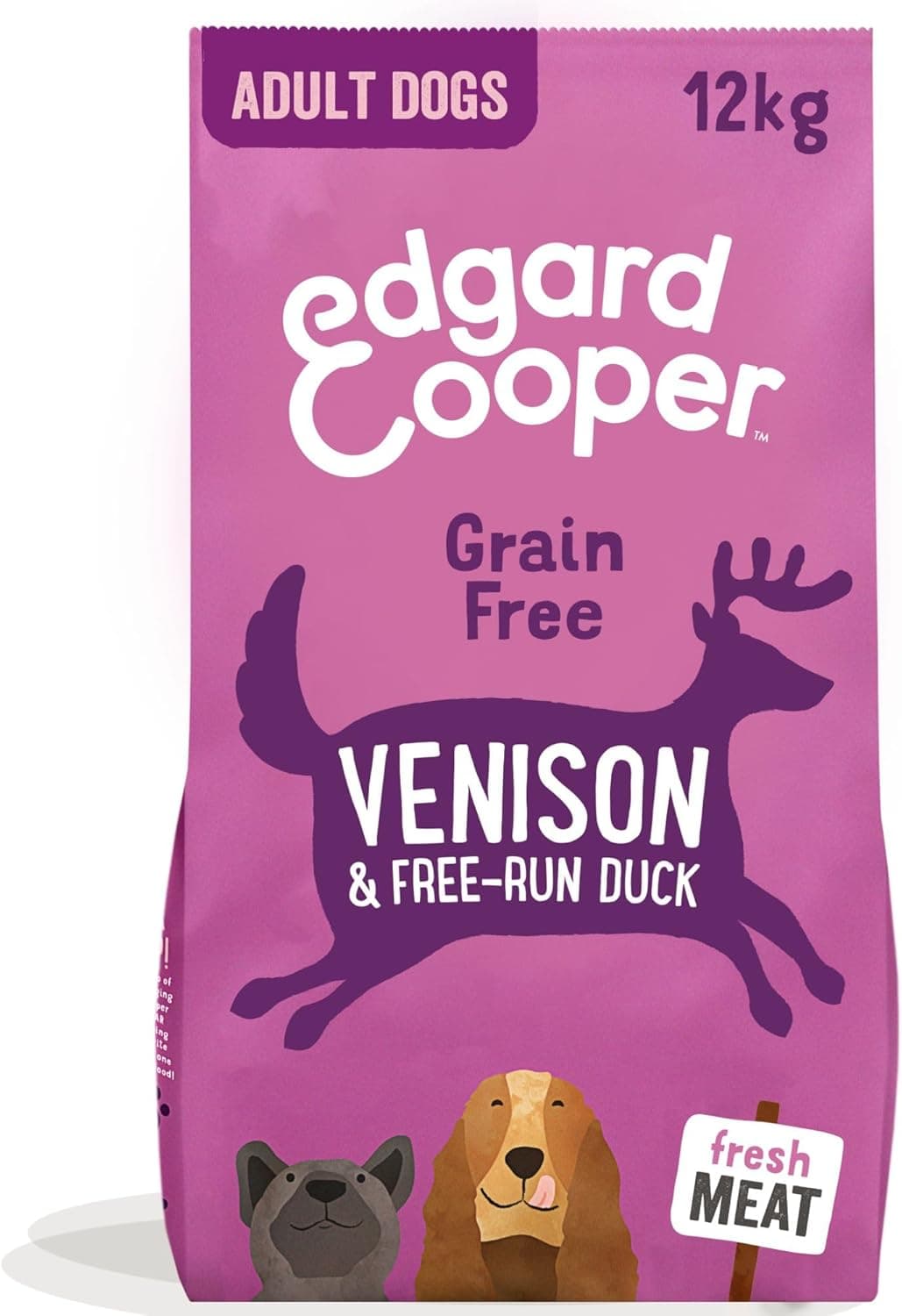 Edgard & Cooper Alimento para cães, adultos, (veado & pato, 12 kg), alimentos secos naturais sem cereais, carne fresca e sem adição de açúcares, proteína de qualidade, hipoalergénico