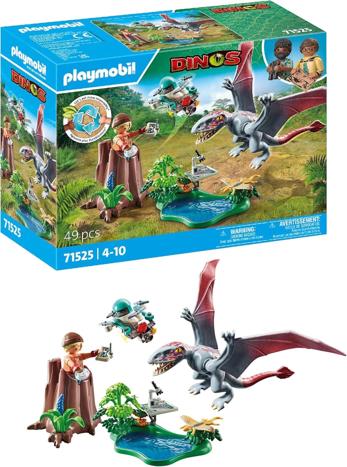 PLAYMOBIL Dinos 71525 Observatório do dimorphodon, que inclui um drone com câmara e outros acessórios emocionantes, brinquedos detalhados para crianças a partir de 4 anos