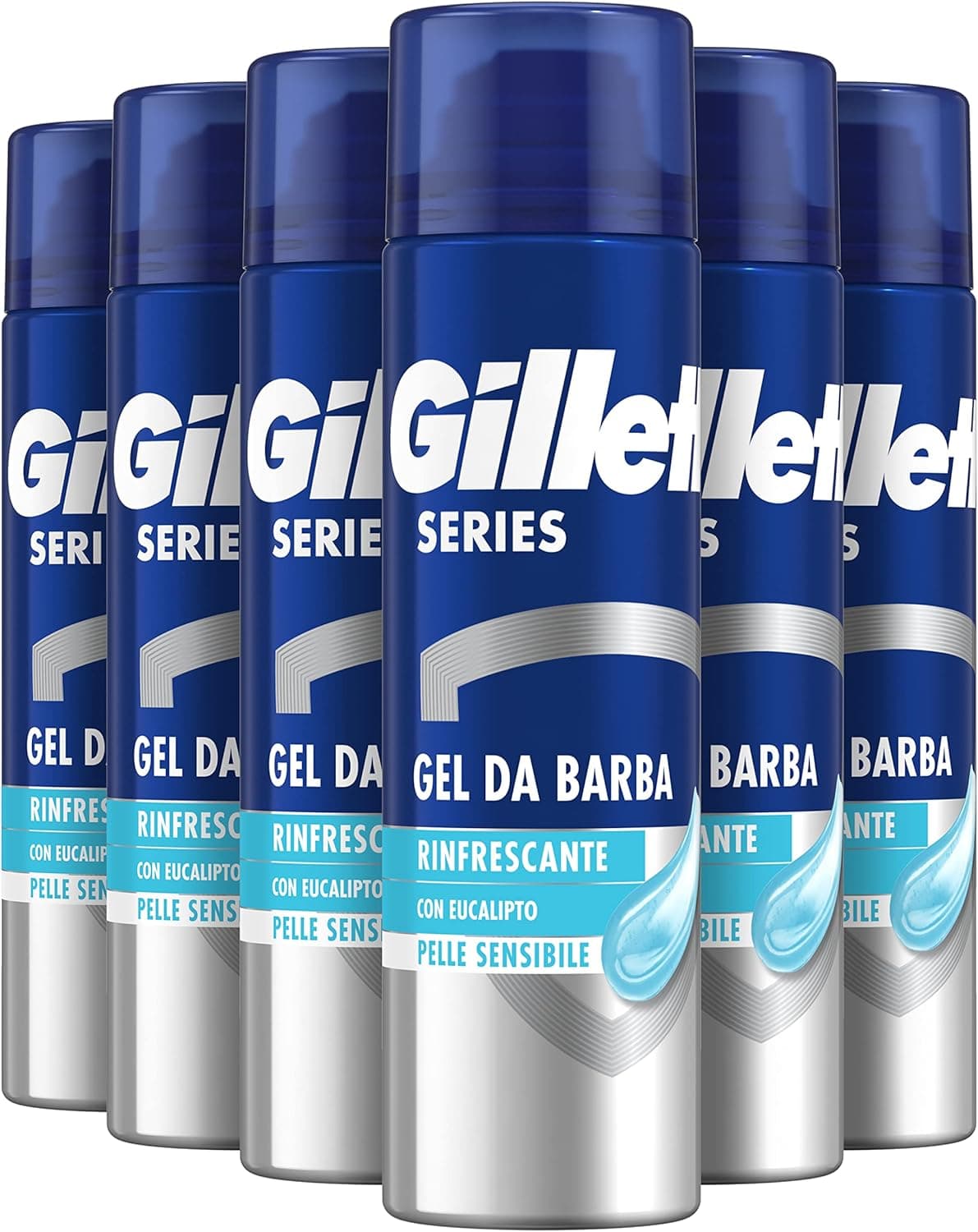 Gillette Series gel de barbear refrescante com eucalipto para homem, pele sensível, contra-cortes, queima, arranhão, vermelhidão e elasticidade, 200 ml x 6