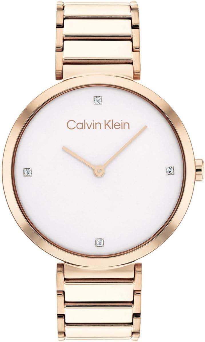 Calvin Klein Relógio analógico de quartzo para mulher com correia em aço inoxidável cor ouro rosa - 25200135, cinza, pulseira