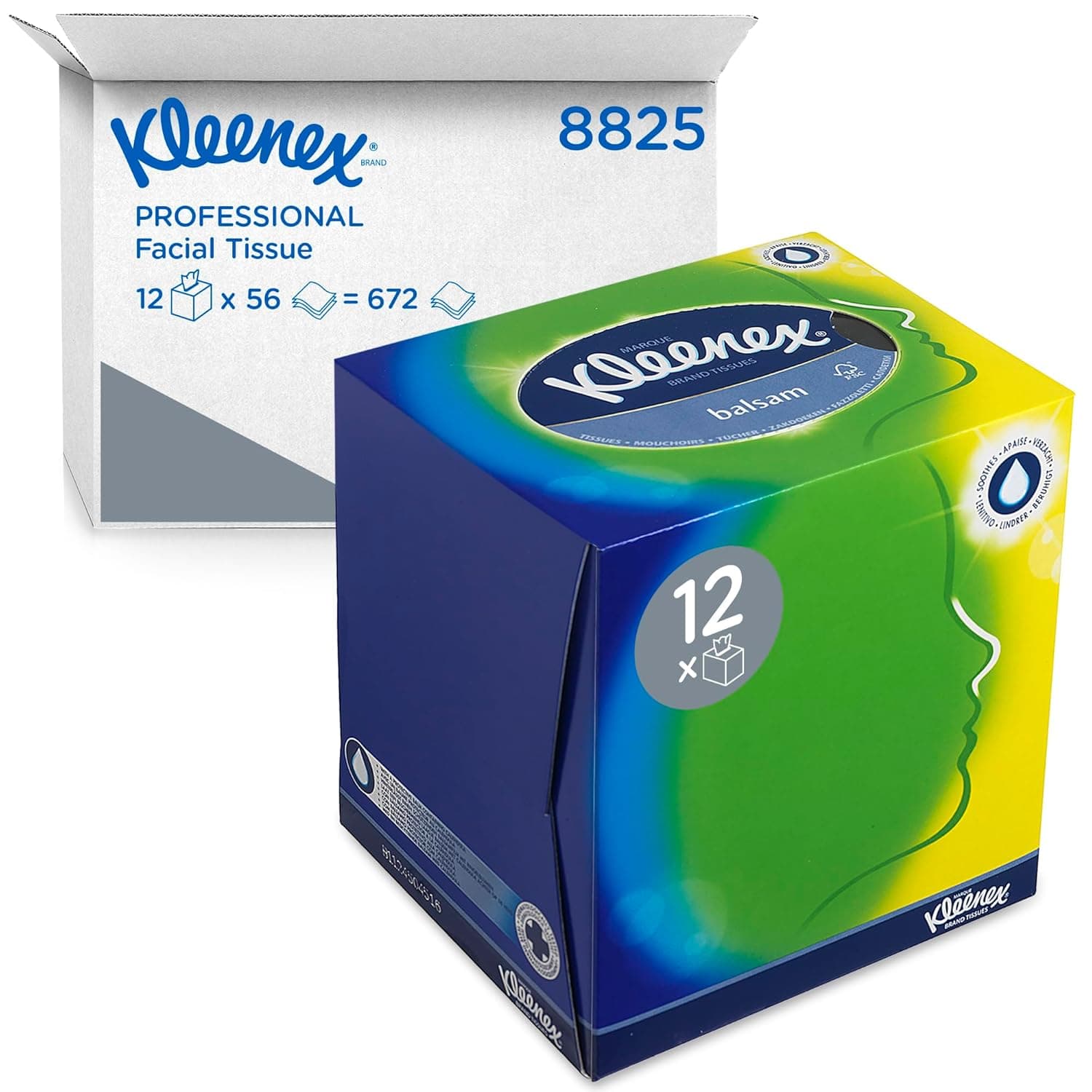 Kleenex Caixa de lenços em cubo 8825, 3 camadas, com protetor de borracha, 12 caixas x 56 folhas (672 total)