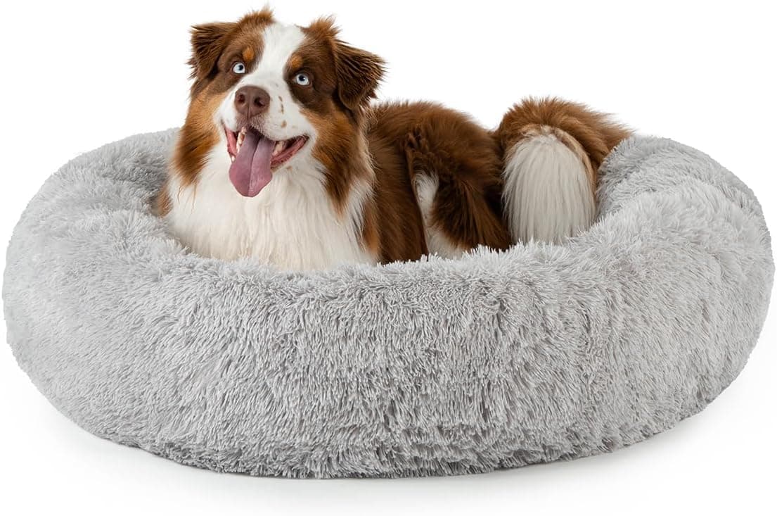 lionto Donut Bed | Cama redonda e fofinha para cães e gatos grandes, 100 cm, cinzento-claro