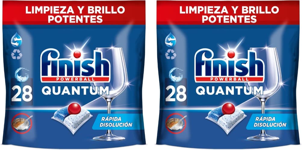 Finish Powerball Quantum All in 1 comprimidos para máquina de lavar louça, tudo em 1, limpeza profunda e brilho, 28 comprimidos x 2