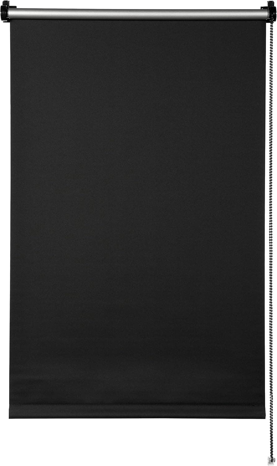 Deco Company Estore de rolo térmico sem perfuração, montagem com pinça, reflexão ideal de luz, economia de energia, opaco, todas as peças de montagem incluídas, preto, 45 x 150 cm
