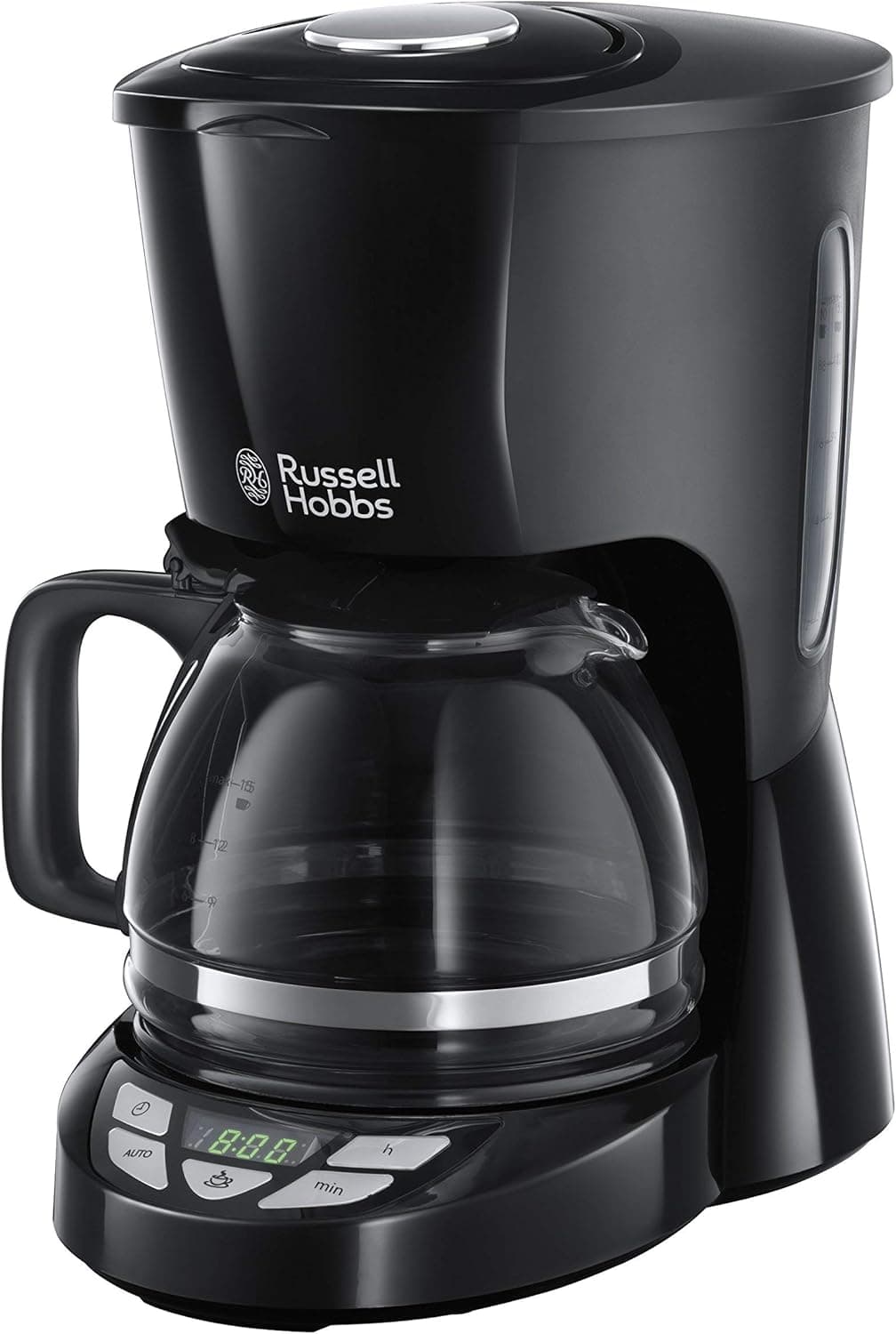 Russell Hobbs Cafeteira de gotejamento Textures Plus - 10 canecas, capacidade de 1,25 l, suporte de filtro removível, tecnologia avançada de pulverização, colher medidora, programável, preto 