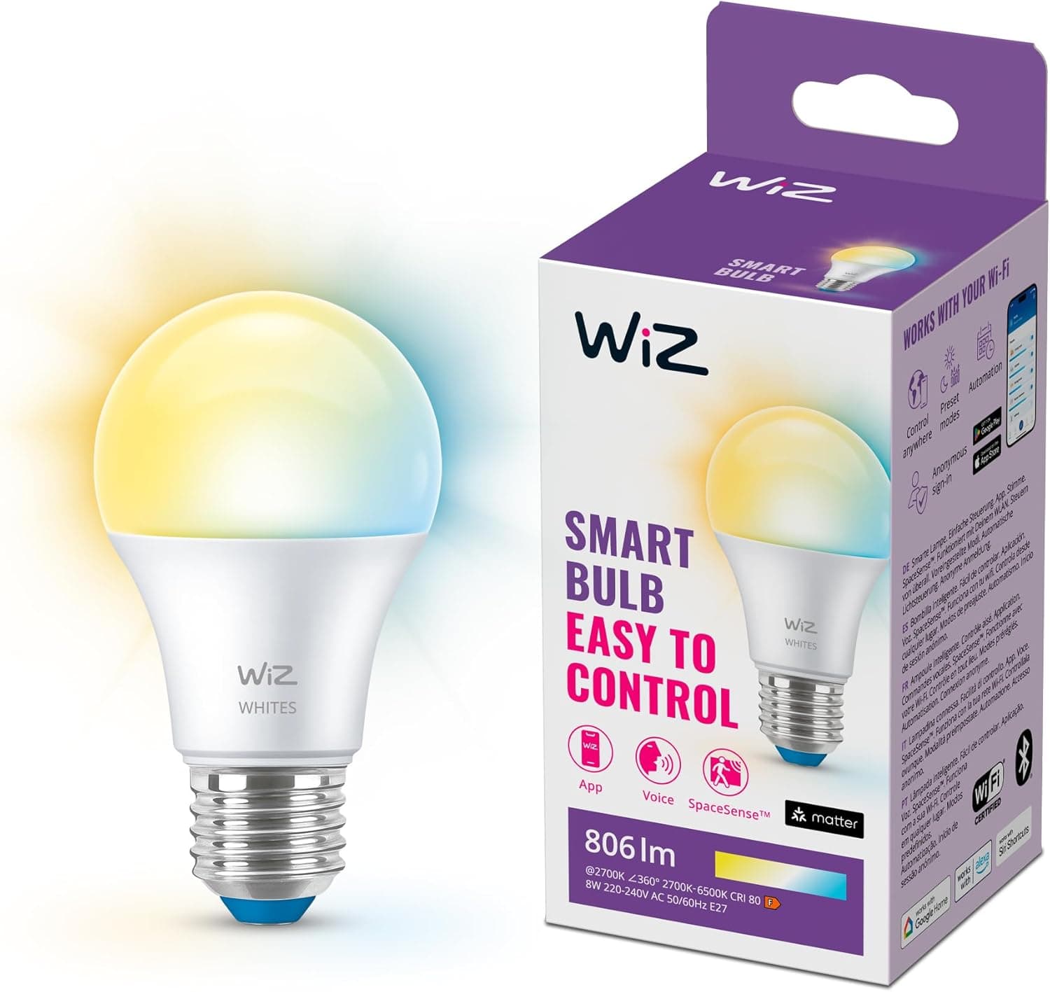 Wi-Fi BLE 60W A60 E27 827-65 TW 1PF/6