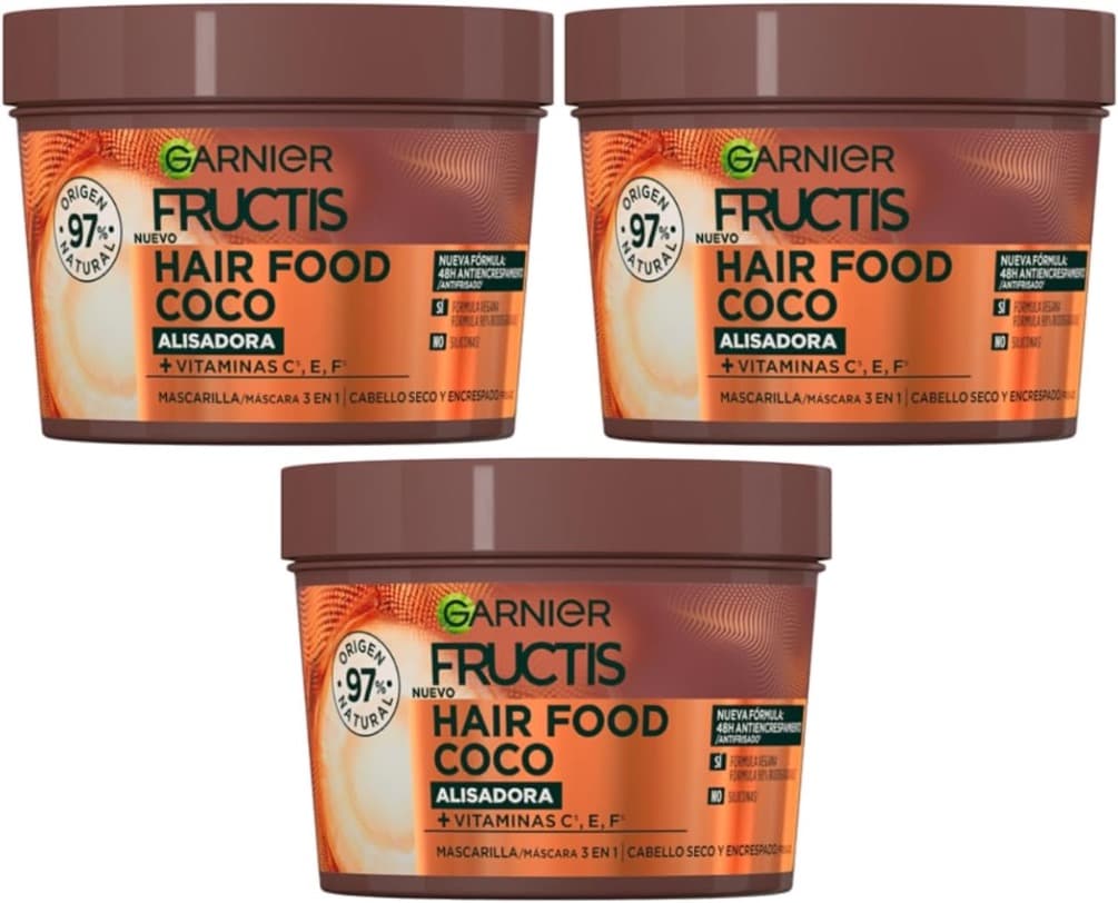Garnier Fructis Hair Food Coco | Máscara nutritiva 3 em 1 para cabelo seco, 400 ml