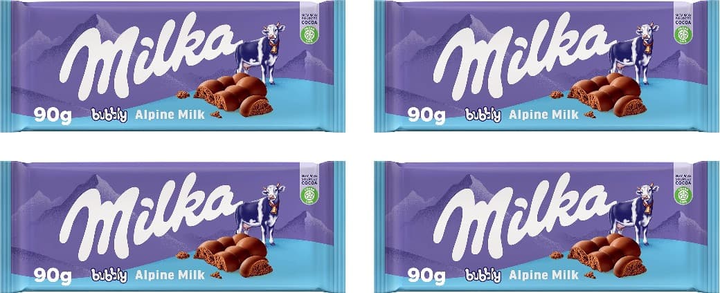 4Milka Bubbly Tablet de chocolate com leite dos alpes ar com bolhas 90 g x 3 