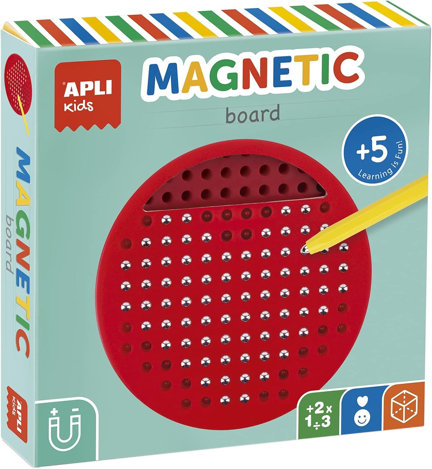 APLI Kids 19088 - Ardósia educativa magnética mini circular (Ø 141 x 25 mm) - inclui lápis magnético e fichas exemplo