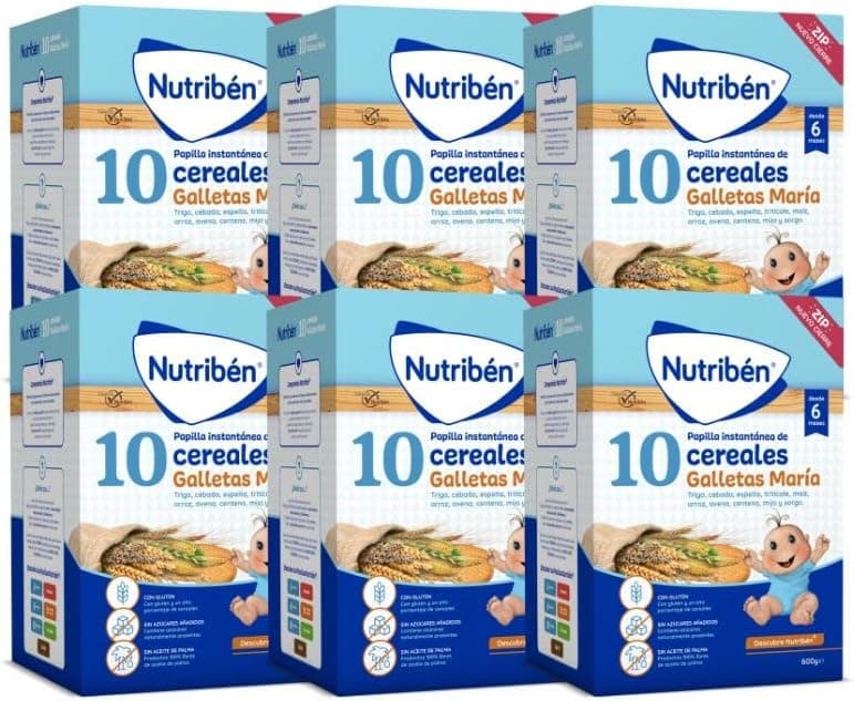 Nutribén 10 cereais e bolachas Maria | 3600 g, vitaminas e cálcio, alimentos para bebés a partir dos 6 meses, sem adição de açúcares, sem óleo de palma, embalagem de 6 unidades de 600 g