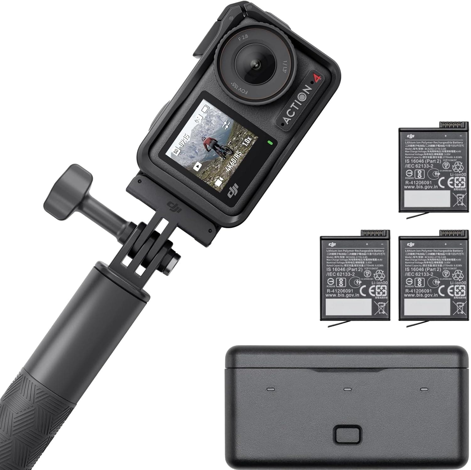 DJI Pack aventura Osmo Action 4 - Câmara submergível 4K/120 fps, sensor de 1/1,3 polegadas, D-Log M e 10 bits, campo de visão de 155º, até 7,5 h com 3 baterias adicionais para gravar Vlogs