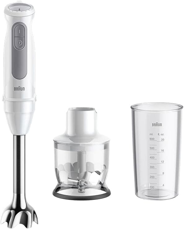 Braun Liquidificadora de mão MultiQuick 5 MQ50201M, tecnologia PowerBell Plus, 21 níveis de velocidade +turbo, EasyClick System Plus, cabo de aço inoxidável, picadora de 350 ml e copo de 600 ml